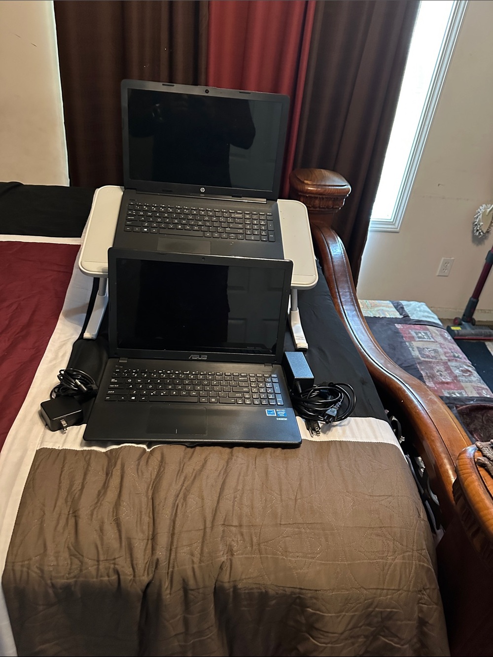 HP laptop, Asus laptop with adjustable desk